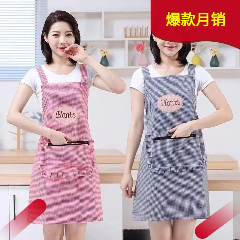 围裙厨房家用双肩背带式棉围裙妈妈拉链口袋个性工作服批发上班