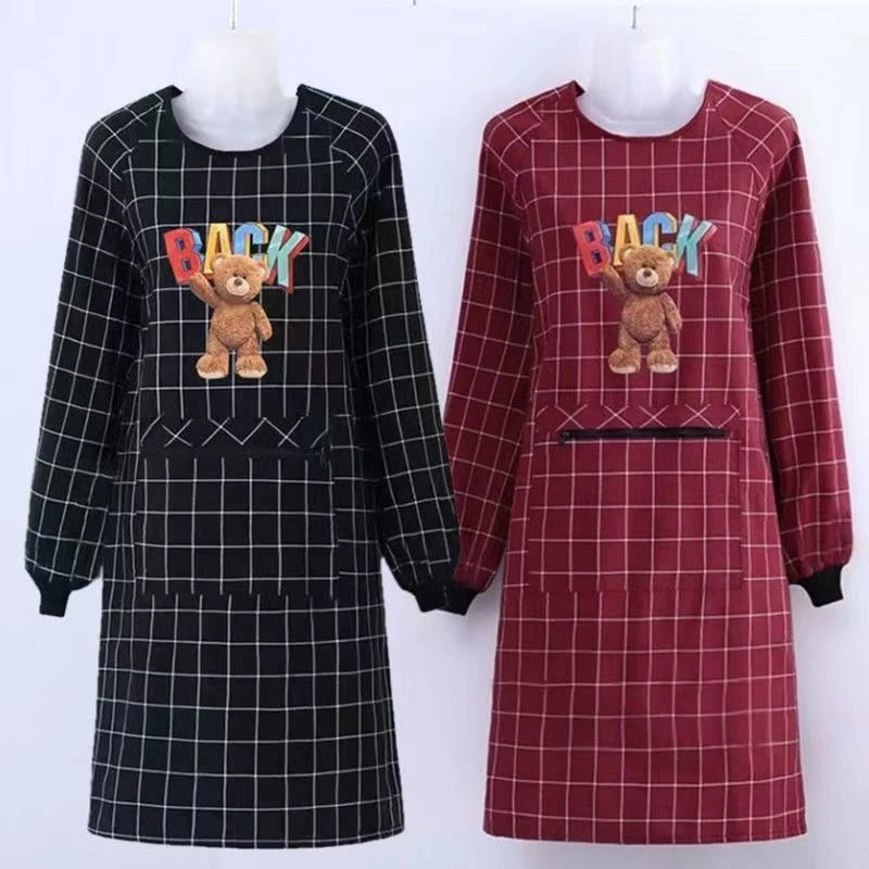 时尚围裙女网红纯棉长袖罩衣成人上班工作服厨房家用防油防污围腰