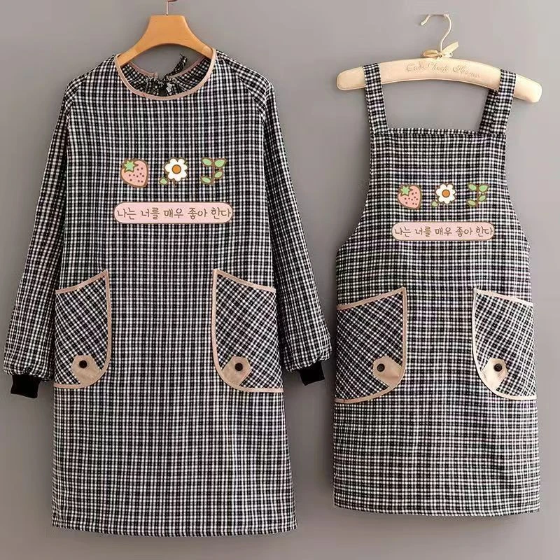 2023新款长袖围裙防污透气家用厨房做饭罩衣女工作服带袖大人围腰