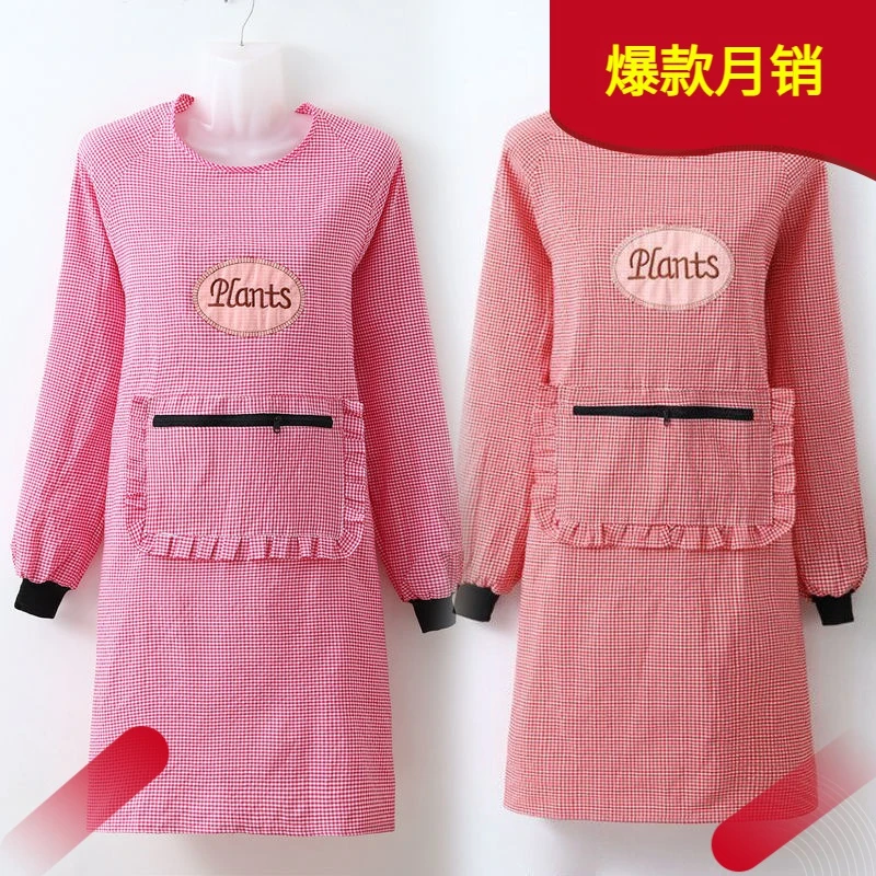 纯棉围裙罩衣厨房做饭长袖围裙防油污反穿衣男女上班工作服围腰裙