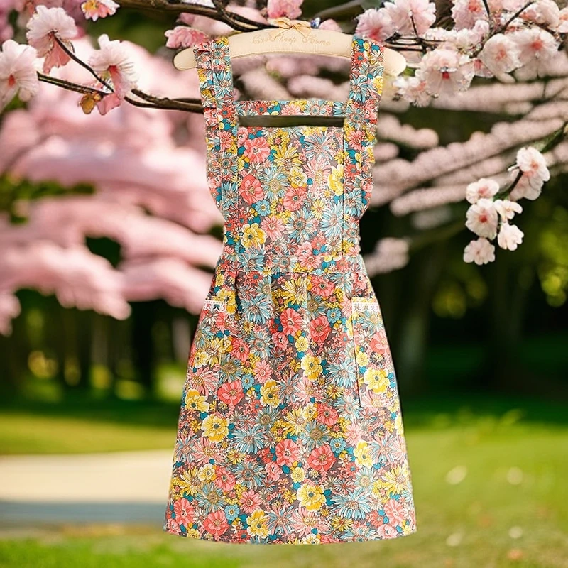 棉布帆布背带围裙美甲奶茶餐饮店定制logo印字商用厨房防水围腰女