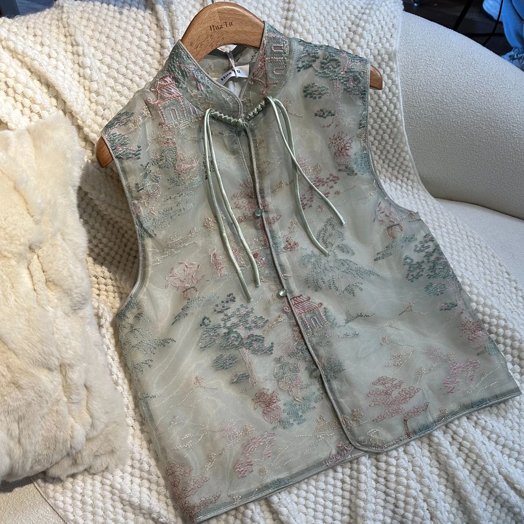 【向大姐】2025春季国风刺绣马甲时尚夏季中国风无袖古风双层马甲女