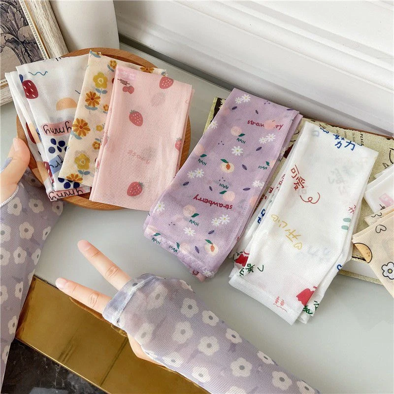 夏季ins风网纱冰袖透气防晒百搭袖套可爱冰丝防晒袖套