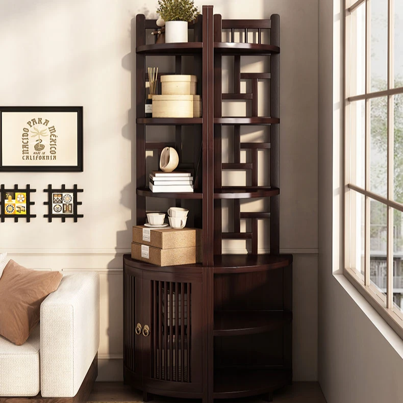 新中式转角置物架家用客厅墙角柜多层储物架扇形收纳柜三角形架柜