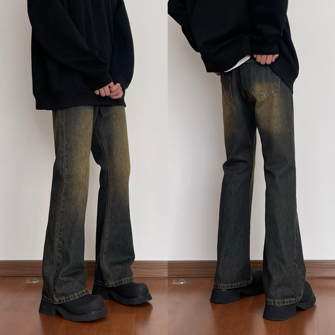 麻瓜兄弟复古潮牌做旧直筒牛仔裤男ins美式宽松潮流百搭水洗长裤