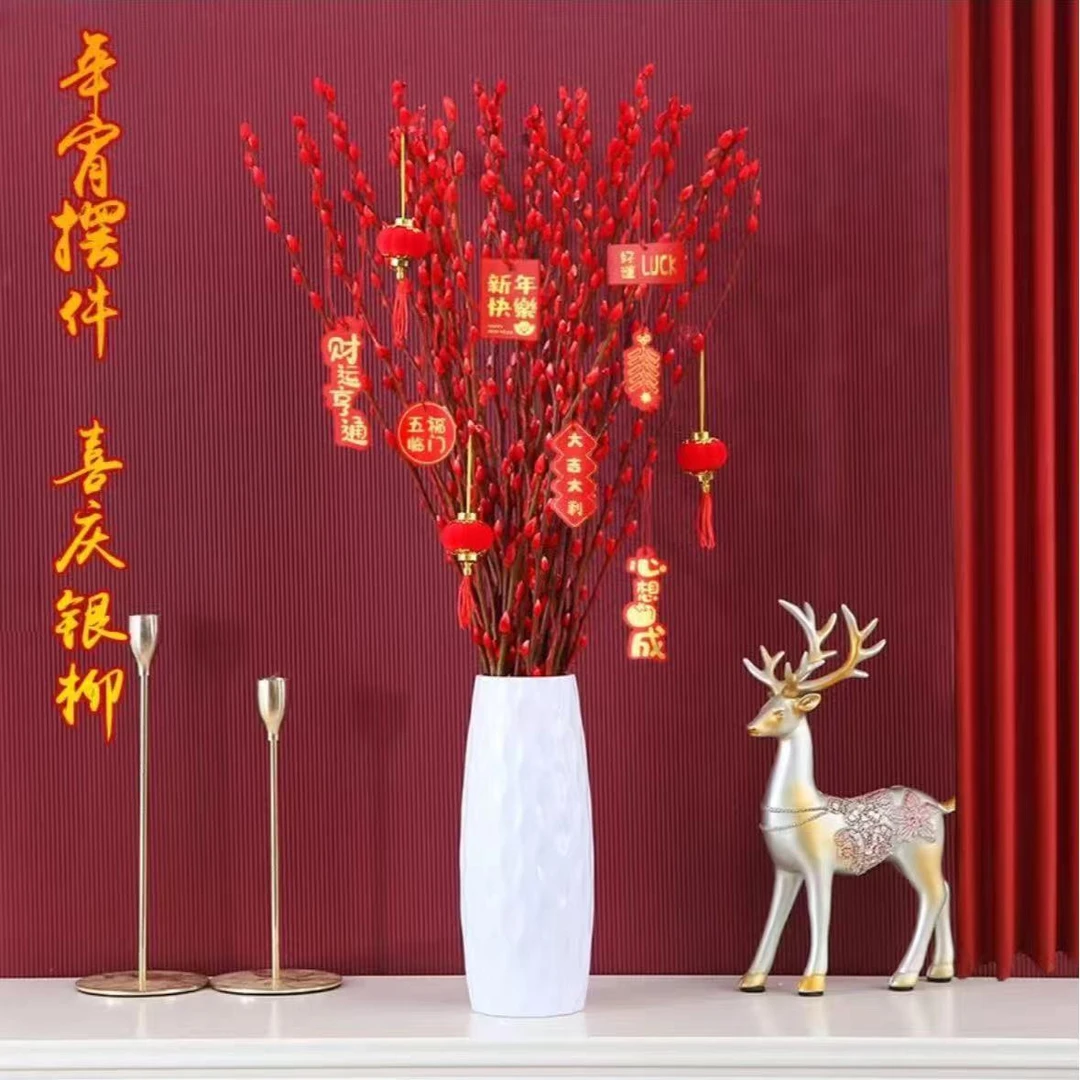【 60厘米送白瓶】银柳真花鲜枝年宵花卉招财银柳干花室内客厅装饰