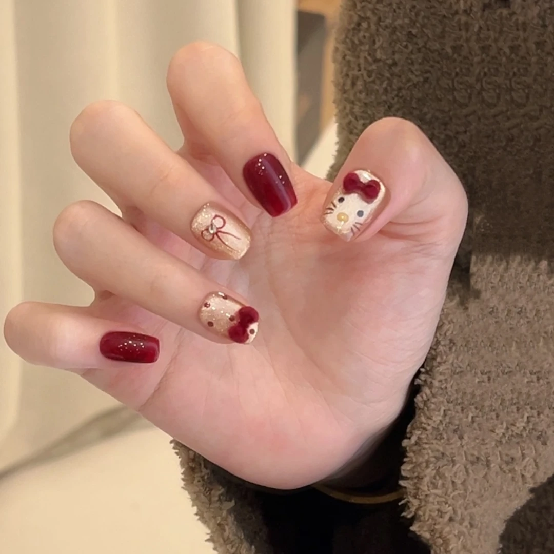 【绒毛蝴蝶结KiTi】（会掉小毛絮）纯手工穿戴甲绒毛蝴蝶结美甲10片