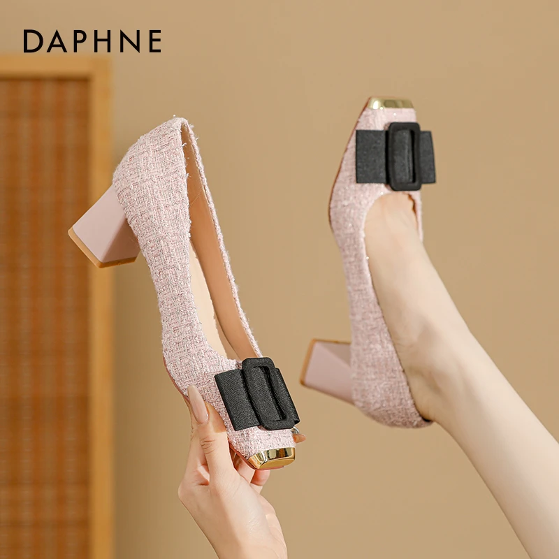 达芙妮2024新气质百搭粗跟小香风时尚高跟鞋温柔法式单鞋春秋爆款