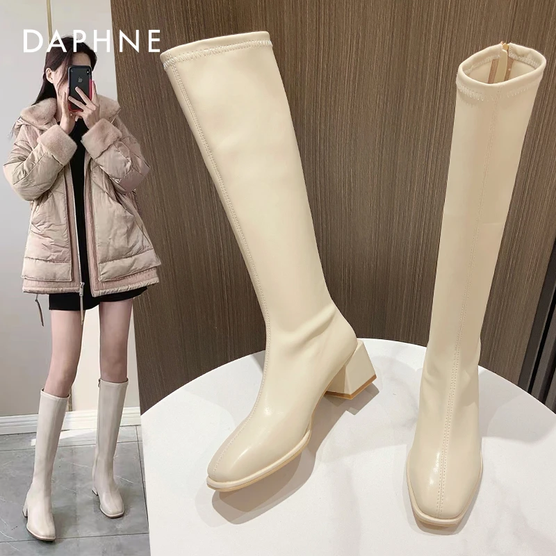 达芙妮2024秋冬网红爆款小个子不过膝长靴百搭骑士靴及膝靴瘦瘦靴