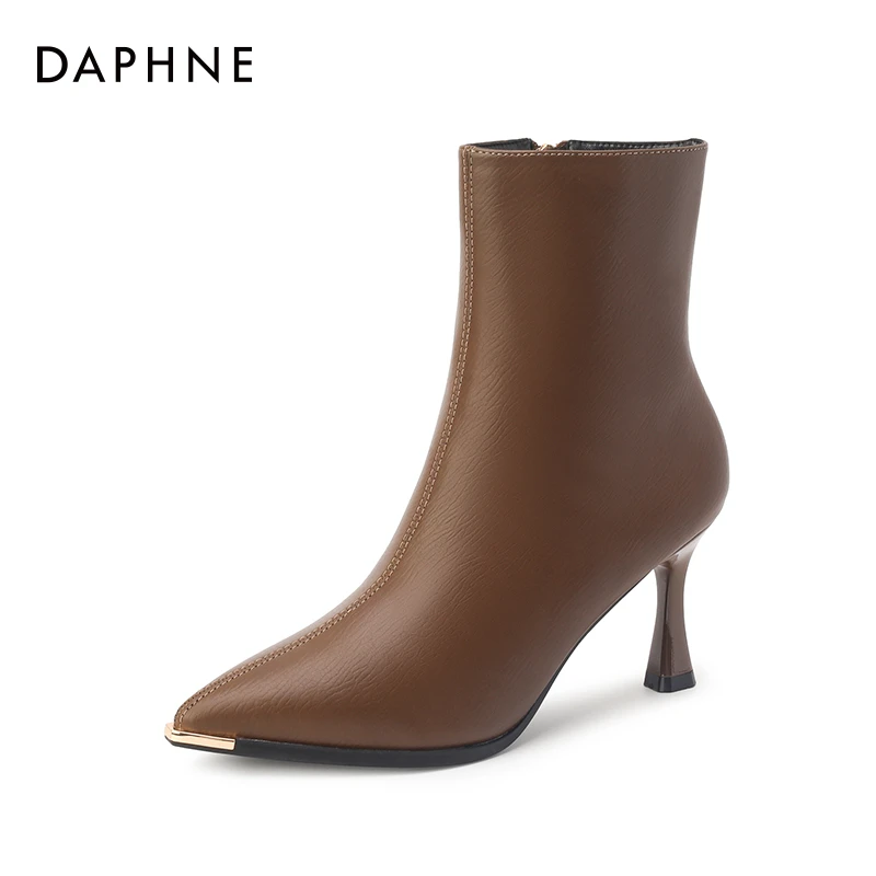 Daphne/达芙妮秋冬2024爆款气质尖头时尚瘦瘦靴女裸靴4223607005