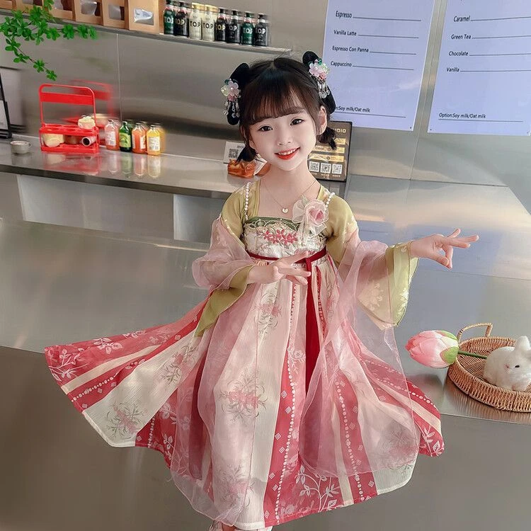 女童汉服2024春夏秋款儿童古装中国风超仙唐装古风公主女孩连衣裙