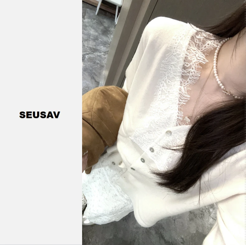 【笙箫家】睫毛蕾丝羊毛衣-内搭王-百搭-气质-宽松显瘦-氛围感十足