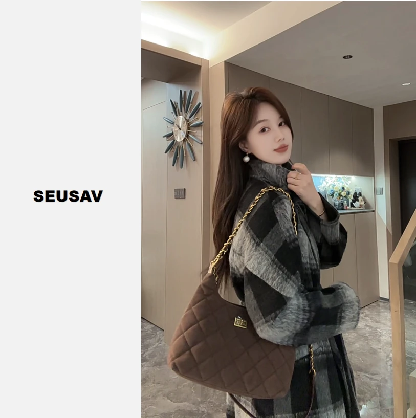 【笙箫家】黑白格羊绒大衣-大牌-气质-设计师款