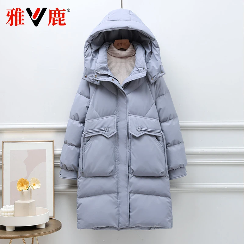 雅鹿2025新款羽绒服女中长款可拆卸帽保暖休闲百搭韩版潮流外套冬