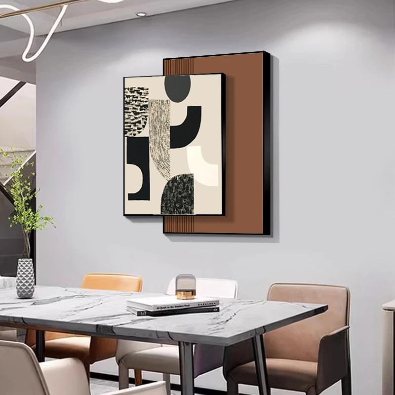 餐厅装饰画现代简约抽象艺术叠加卧室背景墙挂画轻奢高档饭厅壁画