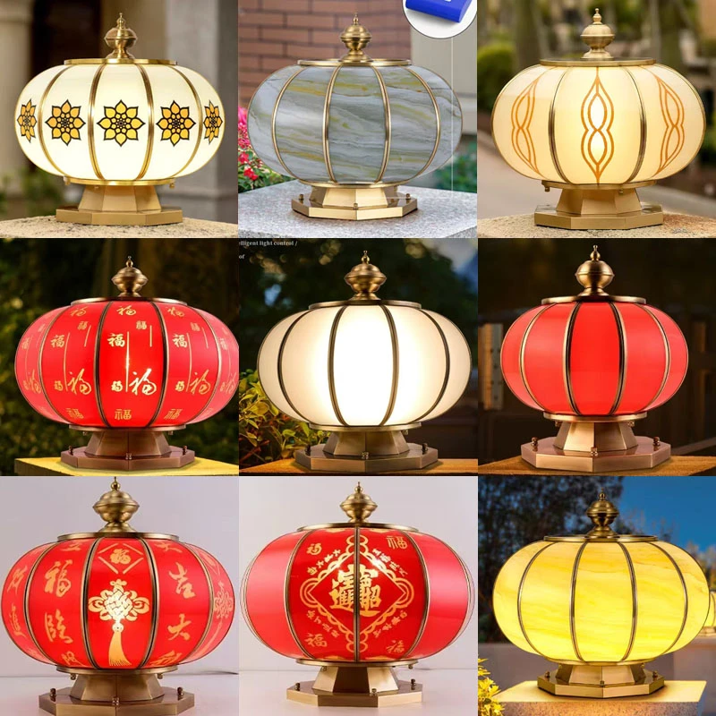 太阳能全铜柱头灯圆球花园别墅围墙家用柱子灯户外防水庭院门柱灯