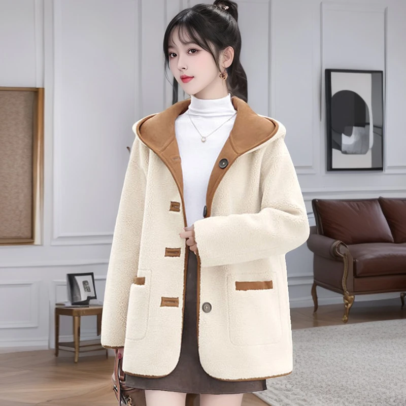 皮毛一体羊羔绒中长款厚外套女秋冬2024新款高级感休闲毛茸茸大衣