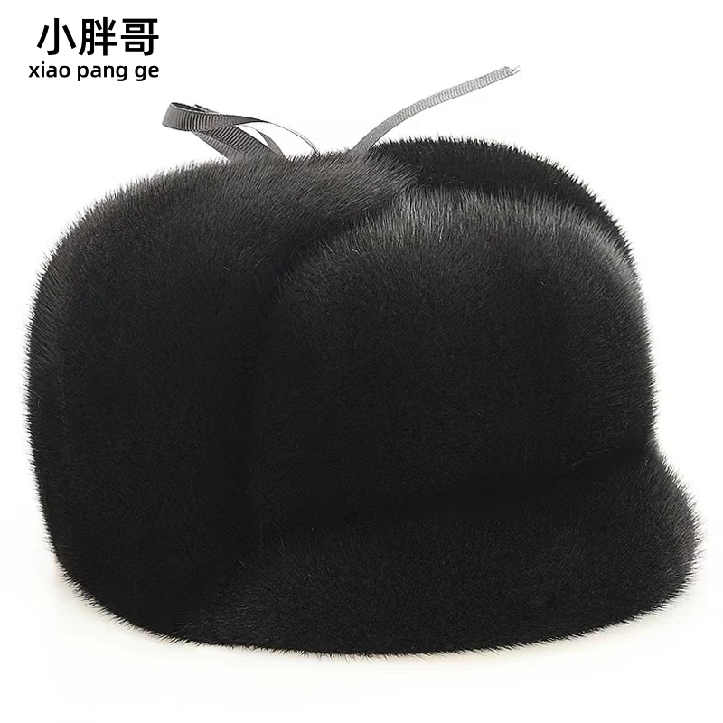 水貂毛整皮皮草帽子男士新四军帽中老年冬季保暖护耳整貂护耳保暖