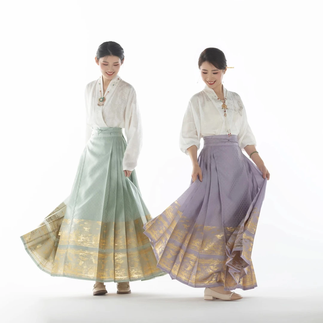 套装-【云鹤+白月光】原创织金明制马面裙宋制飞机袖一片式日常春夏