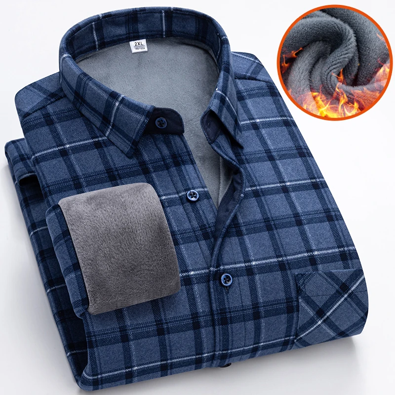 保暖衬衫中老年2023冬季新款休闲宽松格子加厚长袖高档商务长袖