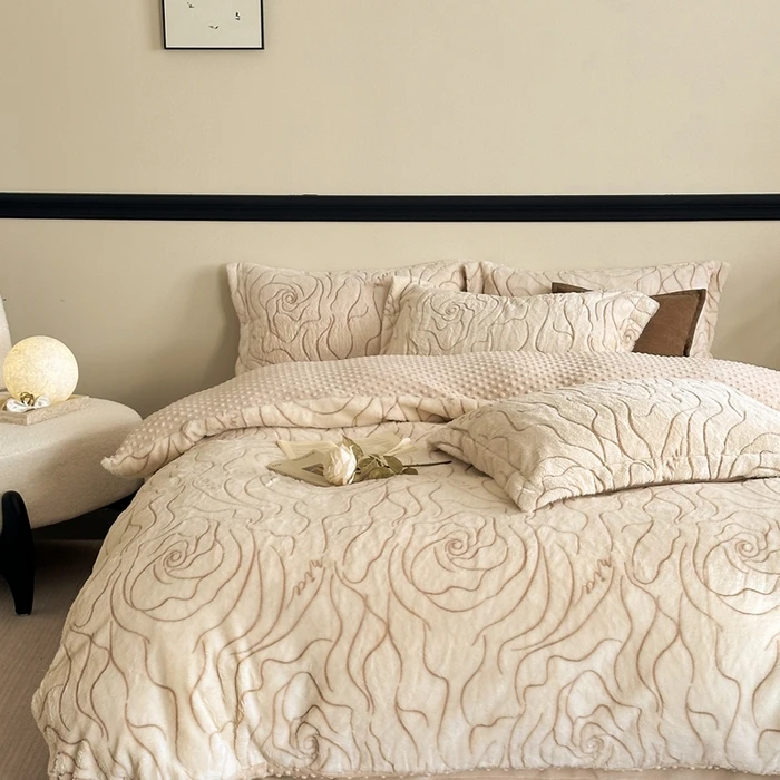 雕花兔毛绒四件套 加厚保暖牛奶绒安抚豆豆绒 高颜值高品质