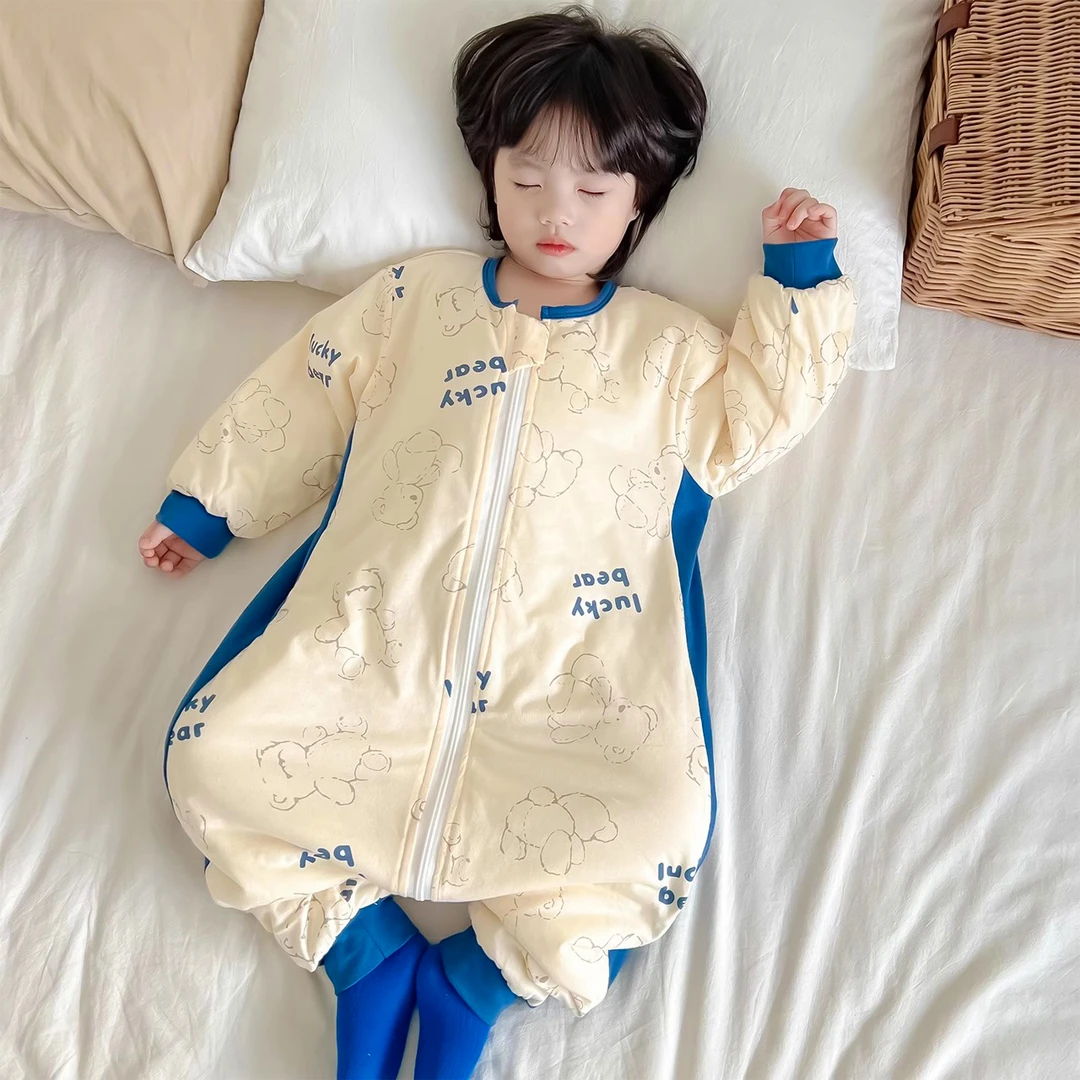 纯棉睡袋儿童加厚款夹棉分腿婴儿秋冬季男童宝宝防踢被神器防着凉