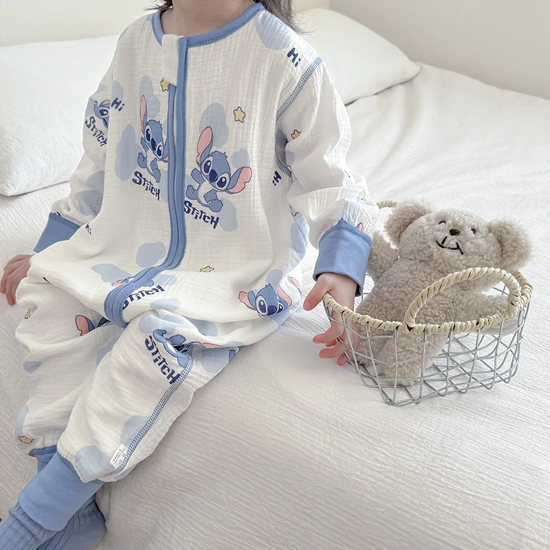 宝宝睡袋夏季薄款纱布纯棉儿童3-6岁春秋连体睡衣防踢被四季通用