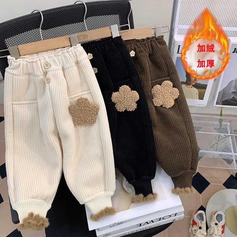 灯芯绒女童加绒棉裤子冬季加厚外穿儿童冬装小童宝宝保暖休闲长裤