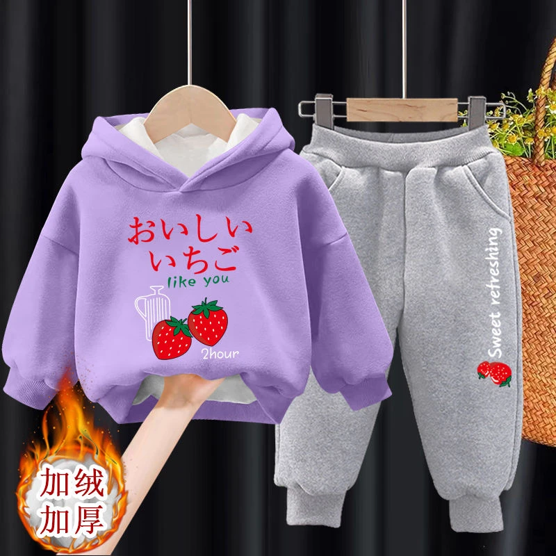 女宝宝加绒套装2023新款冬冬季儿童装洋气时髦两件套3岁女童冬装5