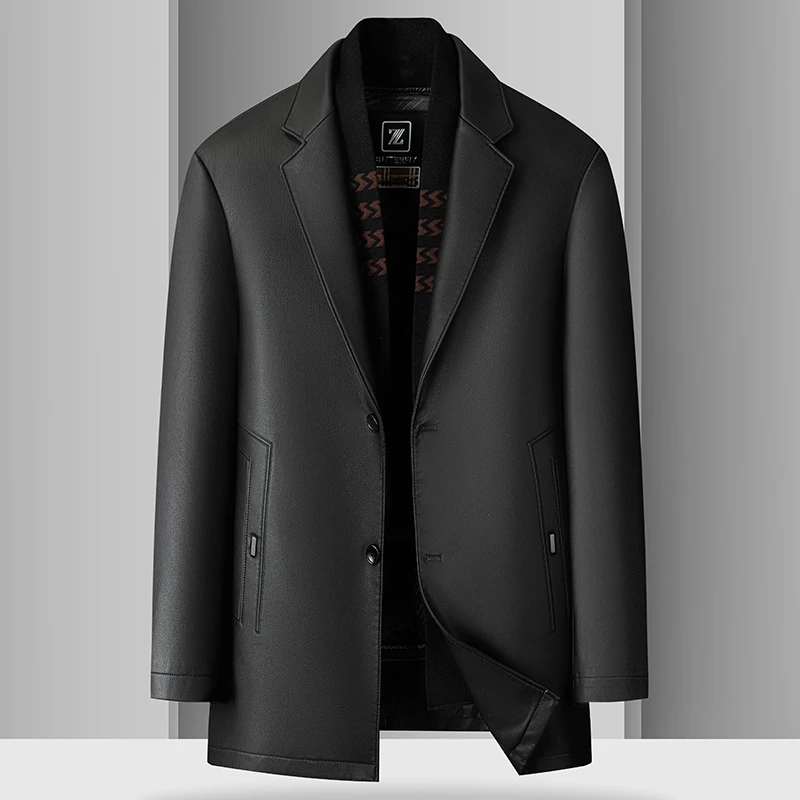 【可脱卸鸭绒西服皮衣】冬季男士胖哥穿加肥加大码脱卸皮西服外头