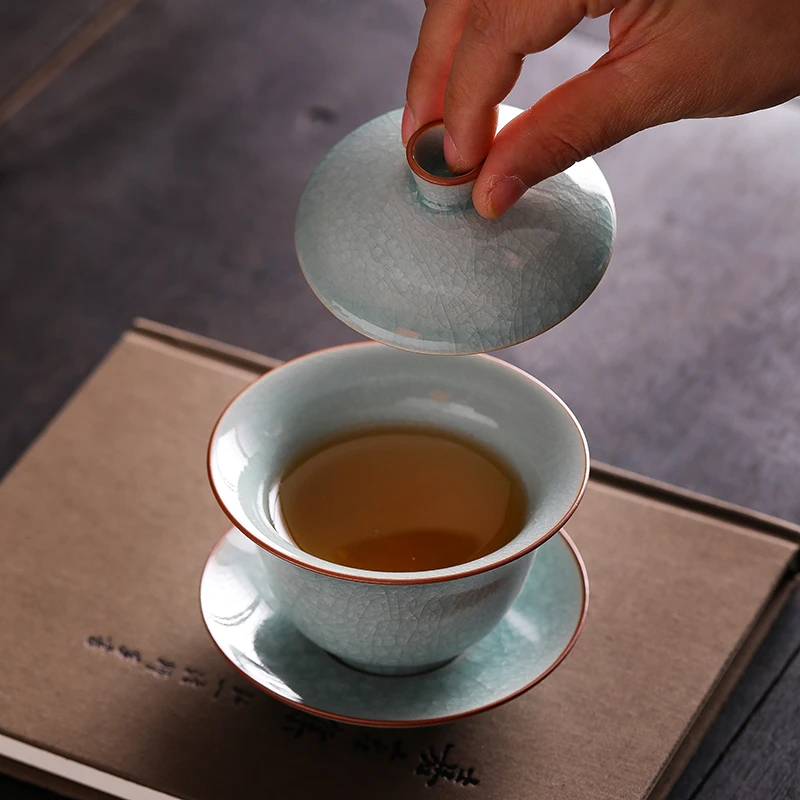 汝瓷冰花盖碗开片可养三才盖碗泡茶碗陶瓷汝窑功夫茶具茶碗茶杯