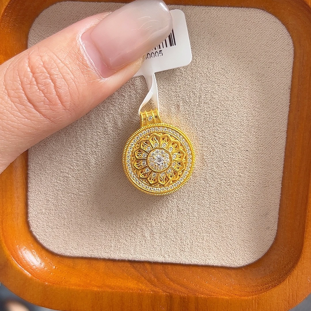 黄金足金999窗花古法吊坠