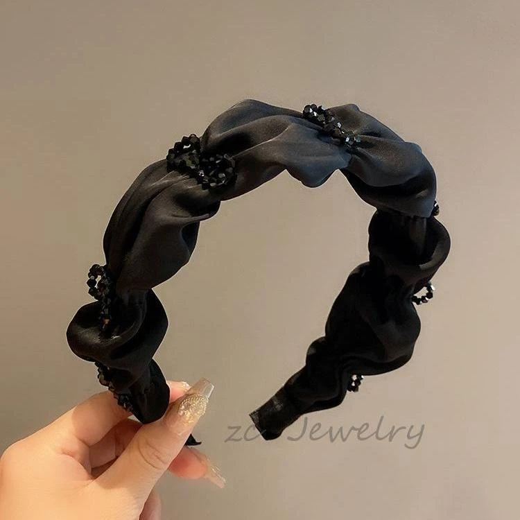 [原版现货]高级感缎面黑色发箍女宽边褶皱发卡2024新款百搭气质