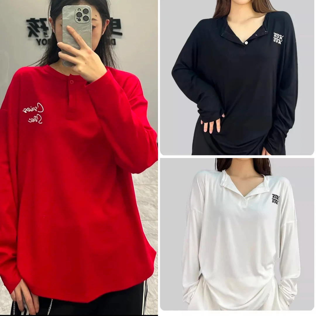 新款9531#长袖宽松字母印花上衣T恤 百搭时尚 男女同款