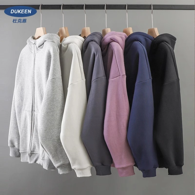 美式重磅摇粒绒开衫卫衣男秋冬纯色加绒休闲百搭运动拉链连帽外套