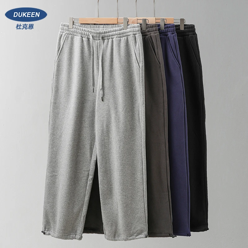 美式加绒抽绳束脚针织卫裤秋冬季垂感阔腿直筒裤百搭宽松休闲长裤