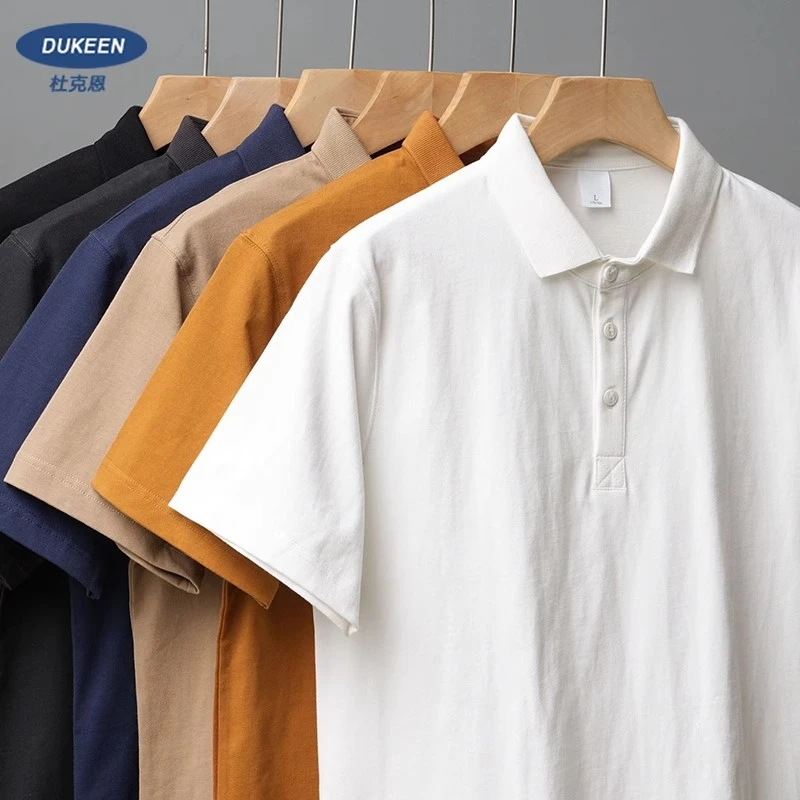重磅纯棉polo衫男款短袖夏季半袖宽松翻领白色320克新疆棉T恤男装