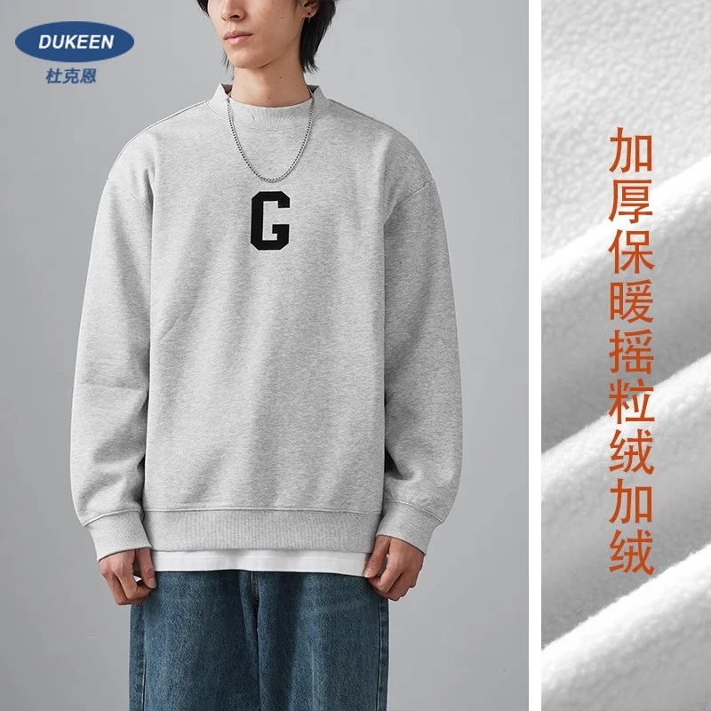 日系460g重磅加绒卫衣男秋冬2025新款C字母印花长袖加厚外套情侣