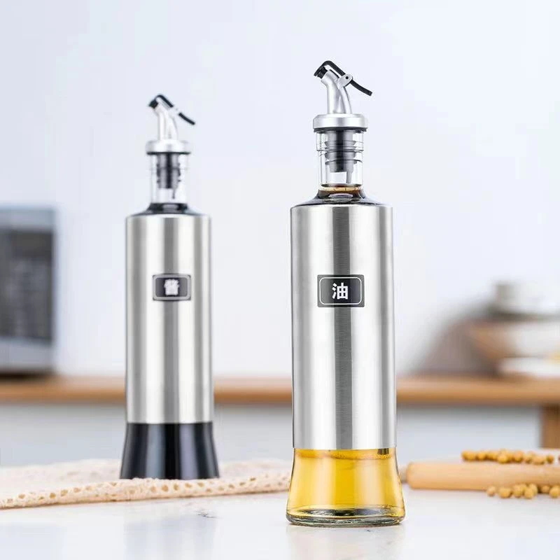 【2只装】创意不锈钢套壳油瓶厨房用玻璃家用油壶油醋酱油调味瓶