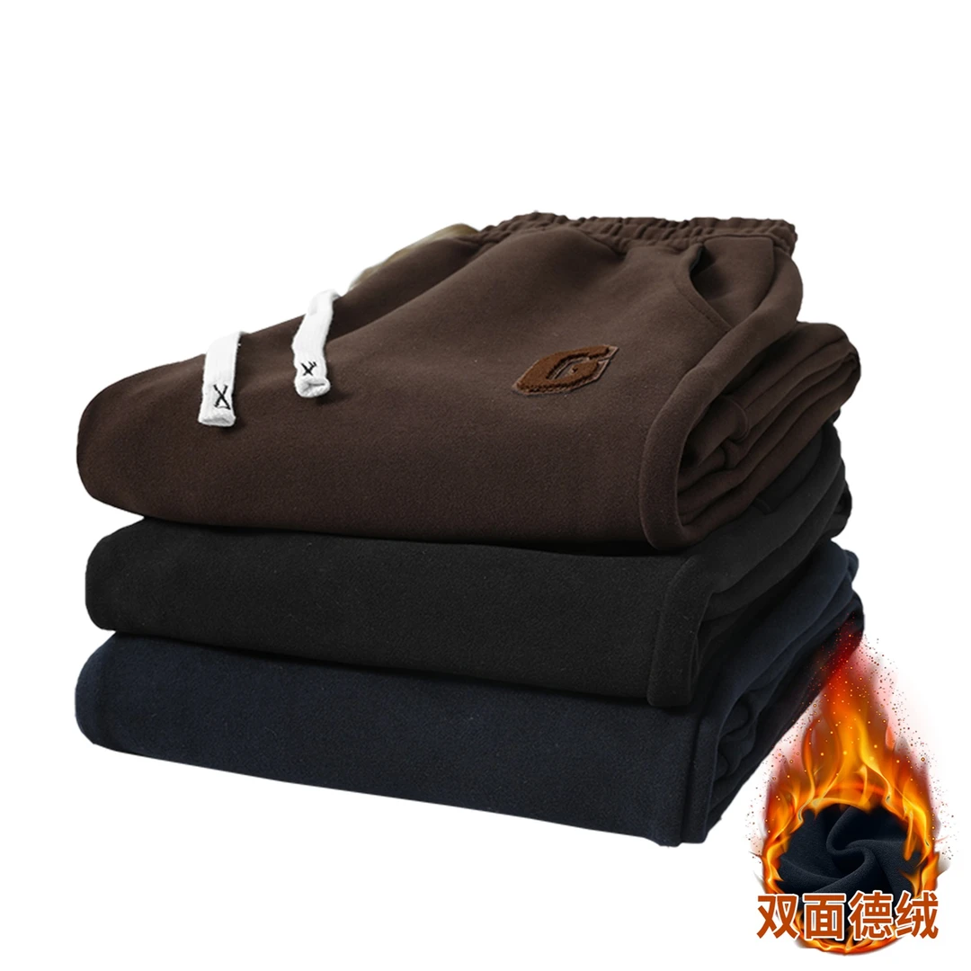 加绒加厚双面呢/冬季保暖休闲裤/男女同款时尚舒适裤子4L