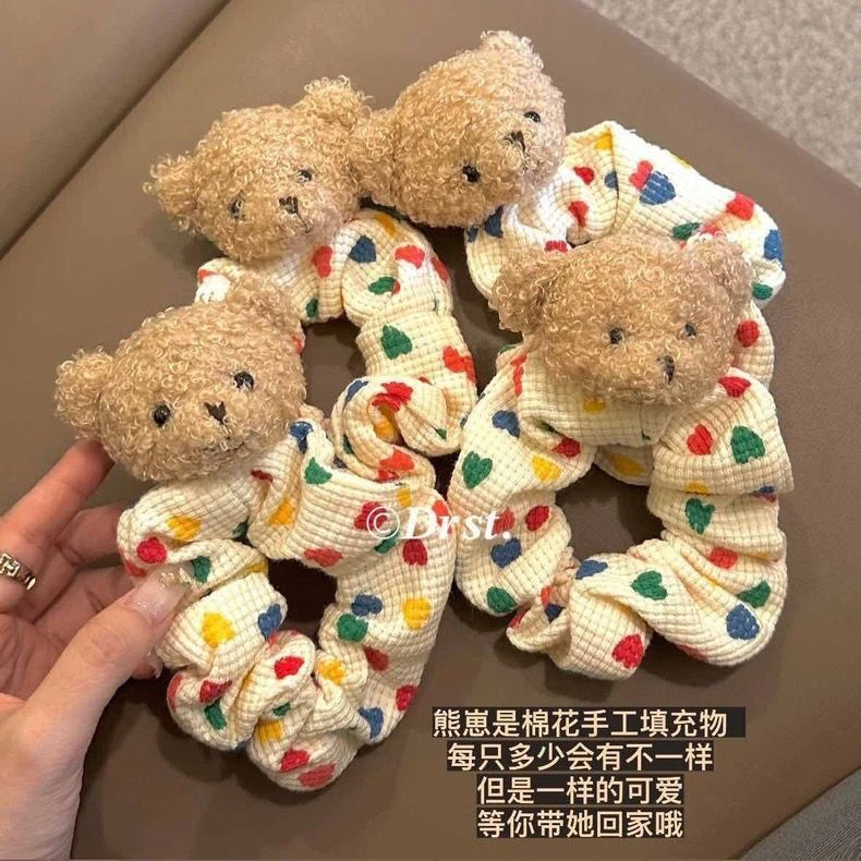 泰迪熊手工M糖豆素颜居家丸子大肠发绳发圈彩色爱心波点头绳