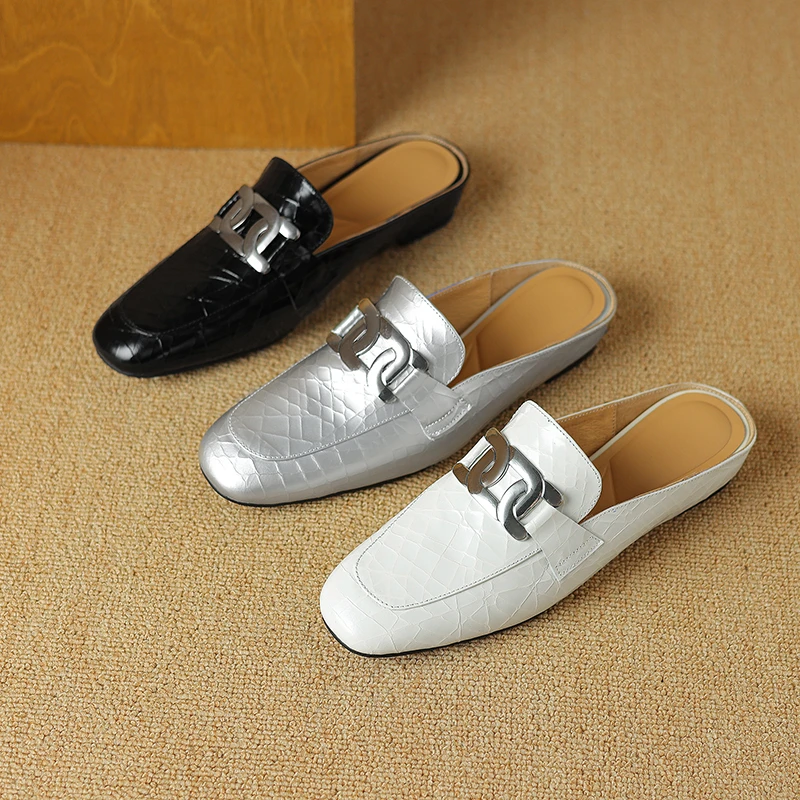 1CM,拖鞋女夏外穿2024年新款羊皮春季平底半拖鞋法式月光穆勒拖鞋