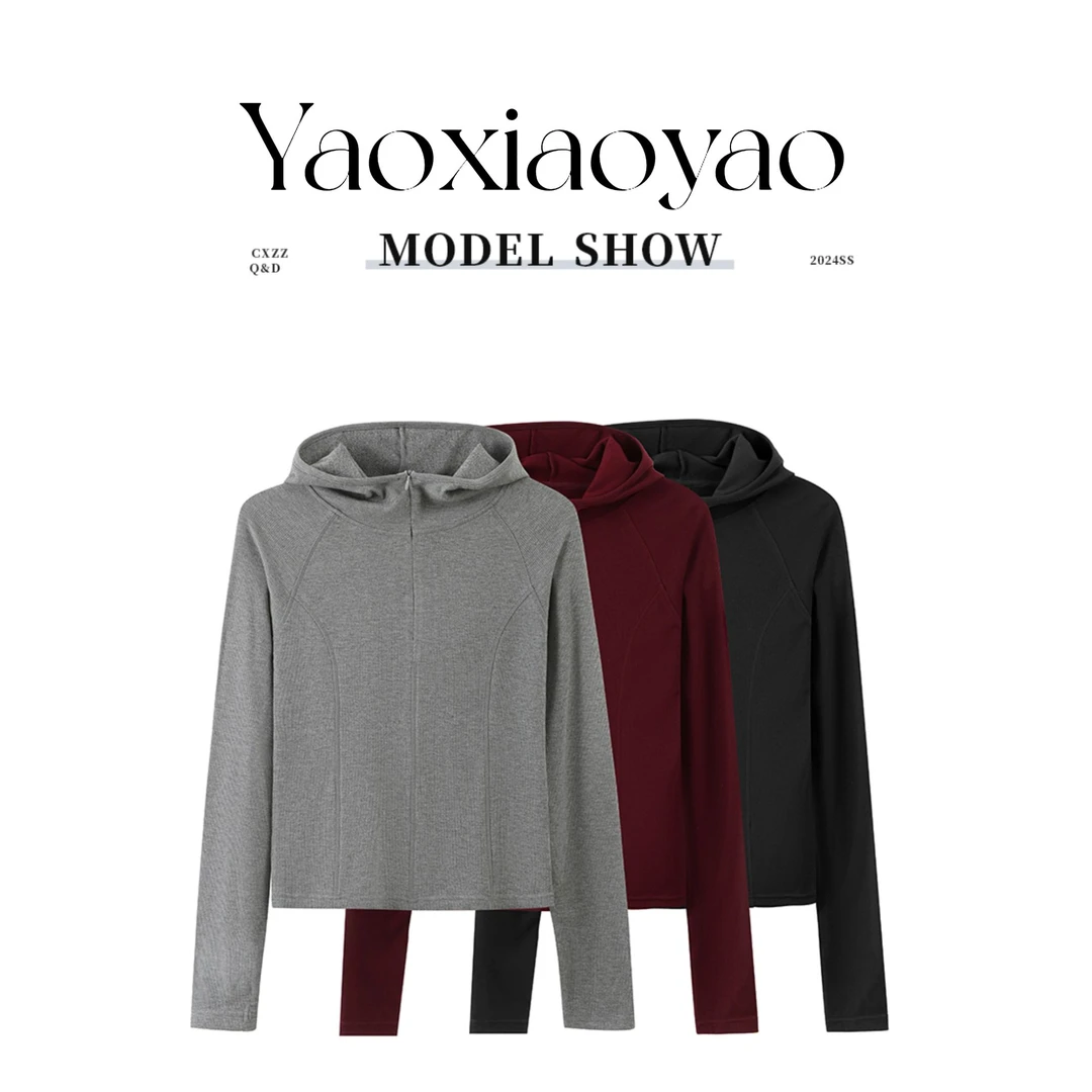 女士春秋打底衫时尚优可丝高弹舒适百搭隐形拉链帽衫FS3635