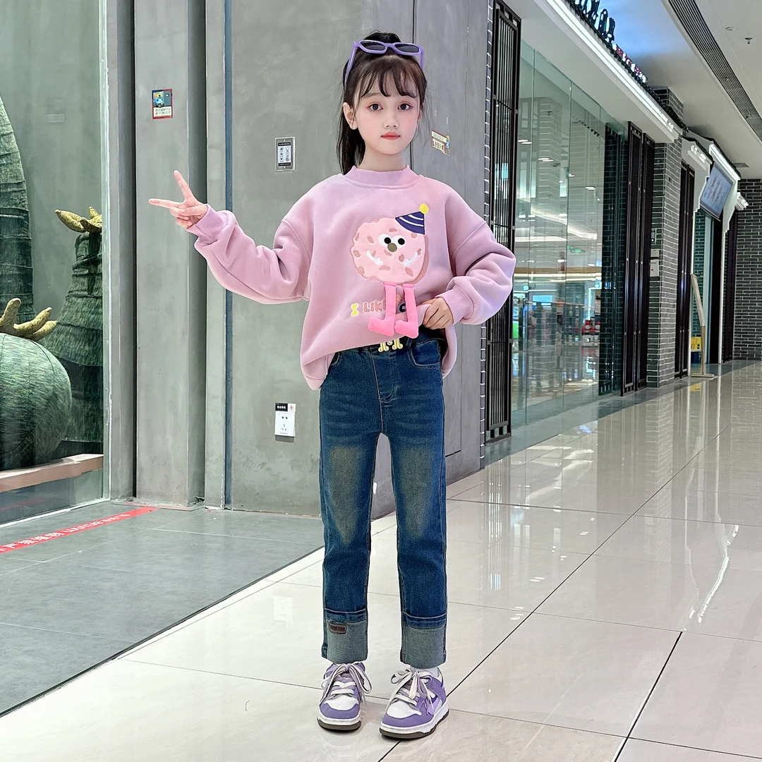 【糖宝魔豆MX】女童加绒小女孩卫衣2024新款冬装洋气一体绒加厚上衣