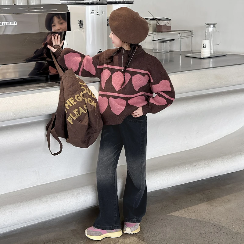 女童美拉德爱心毛衣冬装2023新款儿童针织时尚打底衫加厚毛衣洋气