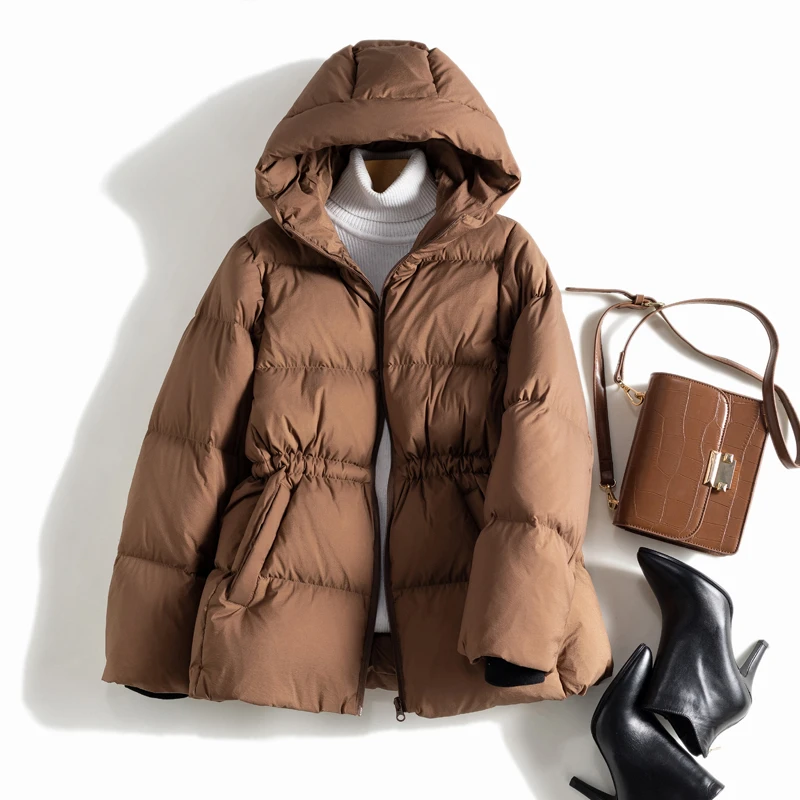 白鹅绒羽绒服女款轻便加厚连帽时尚保暖宽松显瘦冬季外套休闲百搭