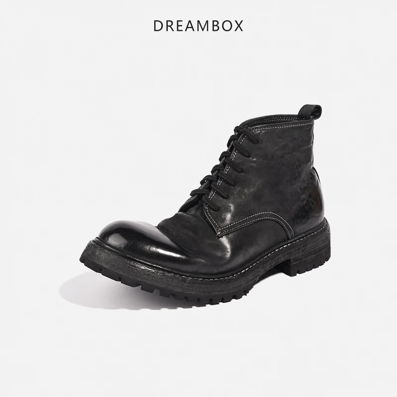 dreambox【跨年专属福利款】缩纹马臀皮厚底粗跟短靴女固特异马丁靴