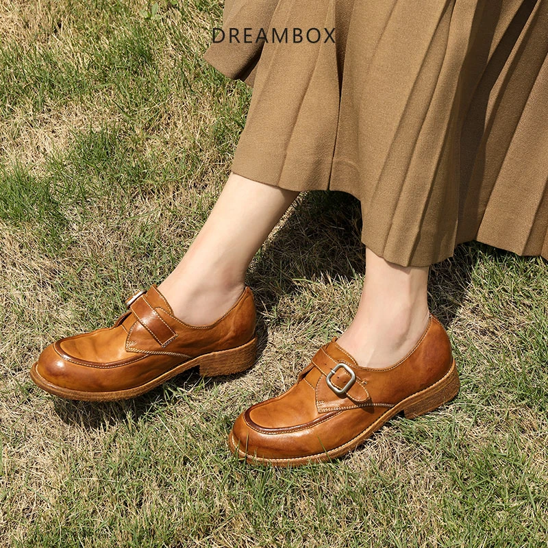 dreambox钧博搭气质简约皮鞋女高级感马皮手工女鞋通勤韩版乐福鞋