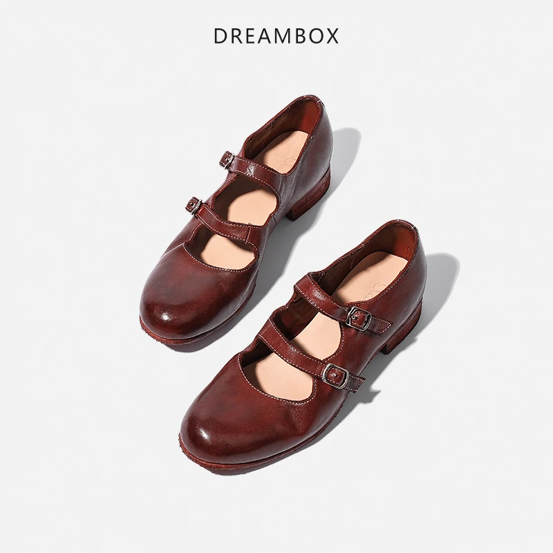 dreambox钧博高档轻奢夏季浅口玛丽珍鞋马皮透气一脚蹬粗跟女鞋潮