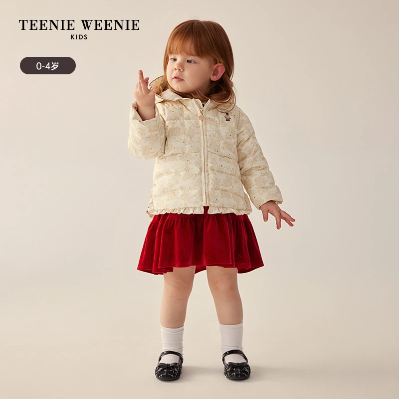 TeenieWeenieBaby小熊童装女宝宝防寒连帽波点羽绒服T0JD241152K